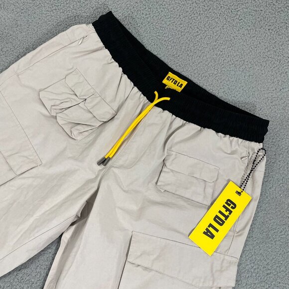 NEW GFTD LA Pants Men XXL Tan Pull on Drawstring Snap  Ankle Cargo - Picture 5 of 13